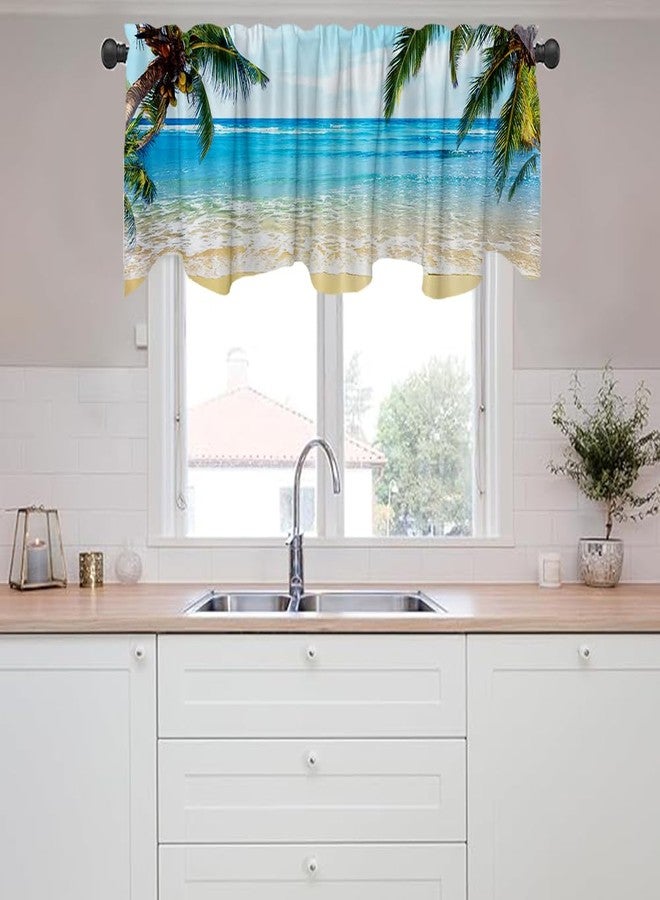 DOTOOMA 54x18 Inches Seaside Sunny Beach Ocean Waves Coconut Palm Window Treatment Valance Blue Sky Kitchen Dining Room Polyester Fabric Decorations Supplies - Image 4